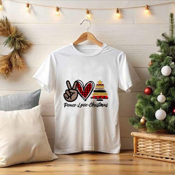 Peace Love Christmas Leopard Plaid Tree Star T Shirt 1 t shirt 1 Pittsburgh Steelers Unicorn Merry Christmas Knitted Ugly Sweater 1