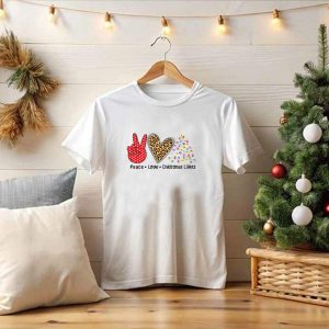 Peace Love Christmas Lights Polka Dot Leopard Tree T-Shirt