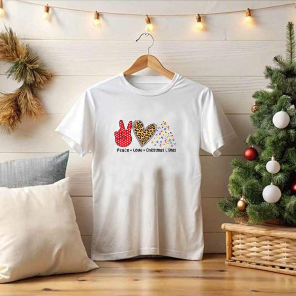 Peace Love Christmas Lights Polka Dot Leopard Tree T Shirt 1 t shirt 1 Pittsburgh Steelers Unicorn Merry Christmas Knitted Ugly Sweater 1