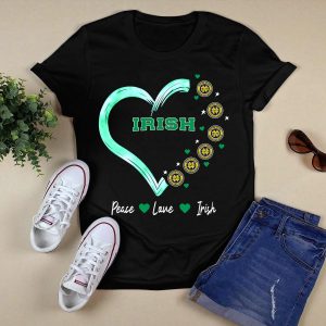 Peace Love Irish Notre Dame Fighting Irish Logos And Heart T-Shirt
