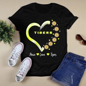 Peace Love Lsu Tigers Heart Design With Logo Elements T-Shirt