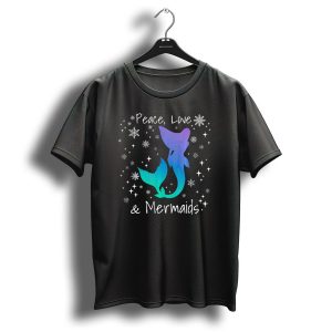 Peace Love Mermaids Christmas Snowflakes T-Shirt