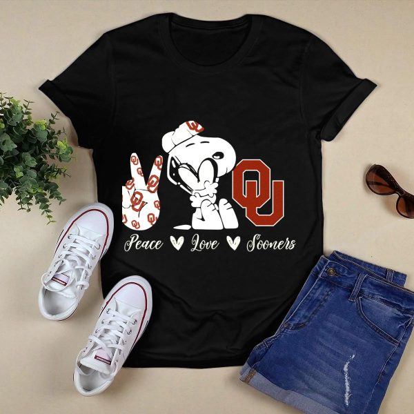 Peace Love Oklahoma Sooners Snoopy Ou T Shirt 1