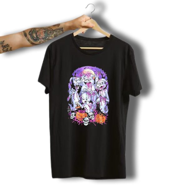 Peaked Apparel Halloween Ghosts With Pumpkins And Skulls T Shirt t shirt 1