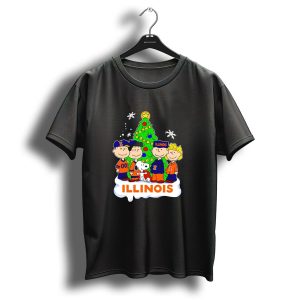 Peanuts Characters Illinois Christmas Tree With Snoopy And Festive Decorations T Shirt