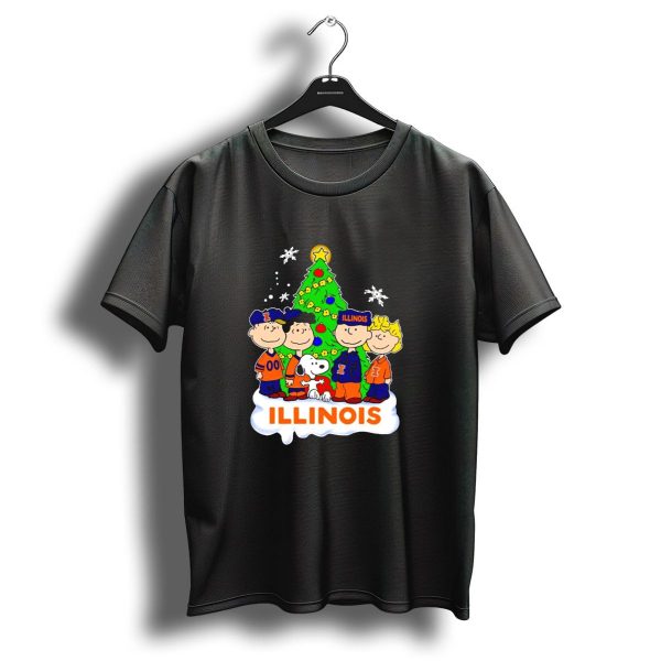 Peanuts Characters Illinois Christmas Tree With Snoopy And Festive Decorations T Shirt 1 t shirt 1