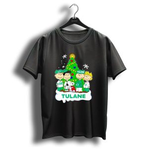 Peanuts Characters Tulane Green Wave Christmas Tree Snoopy Snowflakes T Shirt