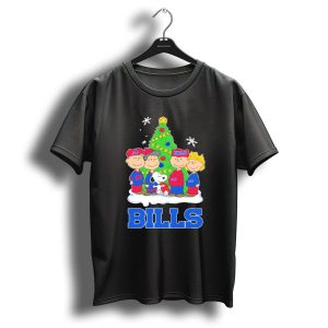 Peanuts Characters With Buffalo Bills Christmas Tree And Snowflakes T Shirt