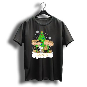 Peanuts Christmas New Orleans Saints Characters With Tree T Shirt