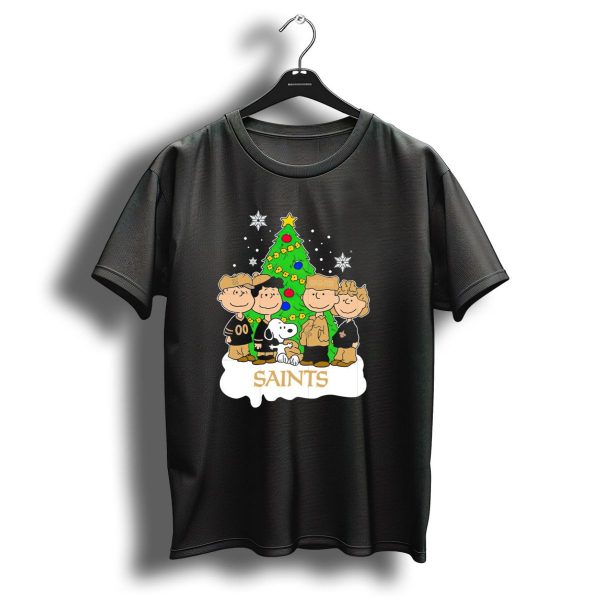 Peanuts Christmas New Orleans Saints Characters With Tree T Shirt 1 t shirt 1