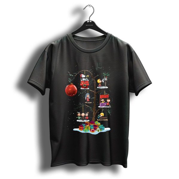 Peanuts Christmas Tree With Snoopy Lucy Charlie Brown And Woodstock Ornaments T Shirt 1 t shirt 1