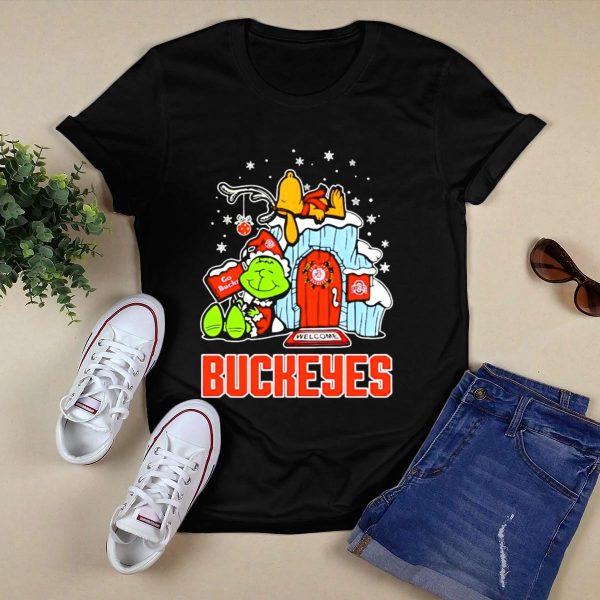 Peanuts Grinch Ohio State Buckeyes Go Bucs Merry Xmas Snoopy Woodstock T Shirt Black 1