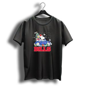 Peanuts Snoopy Woodstock Christmas Car Buffalo Bills Flag Winter Snowflakes T Shirt