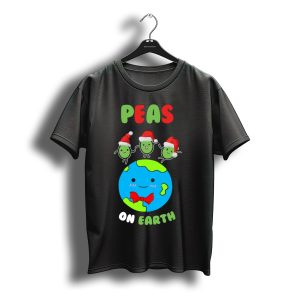 Peas On Earth Christmas Festive Green Globe Santa Hats T-Shirt