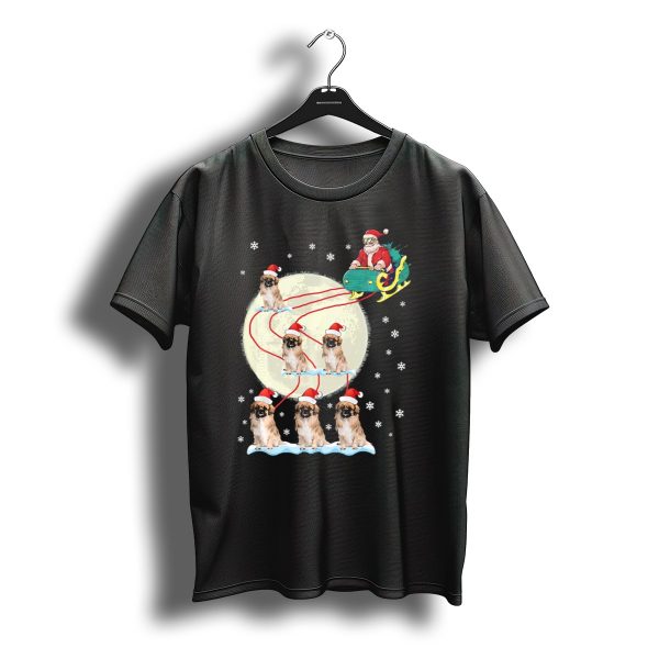 Pekingese Dogs Santa Reindeer Christmas Moon Snowflakes T Shirt t shirt 1