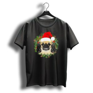 Pekingese Santa Christmas For Me Festive Wreath T Shirt