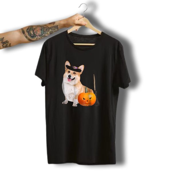 Pembroke Welsh Corgi Witch Hat Halloween Dog Pumpkin Broom T Shirt t shirt 1
