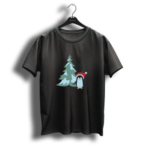 Penguin And The Fir Tree Christmas Santa Hat Winter Scene T Shirt