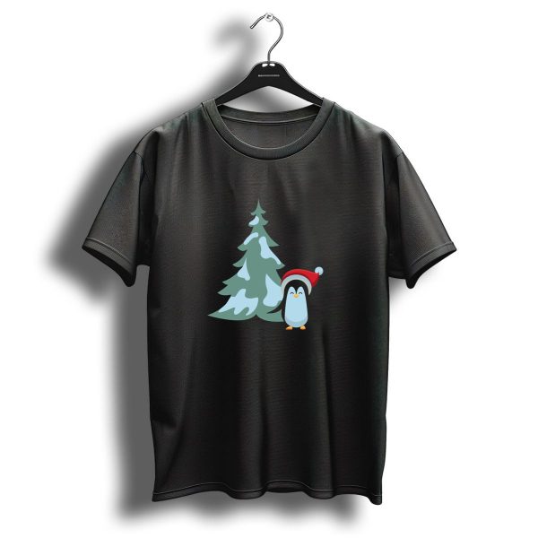 Penguin And The Fir Tree Christmas Santa Hat Winter Scene T Shirt 1 t shirt 1