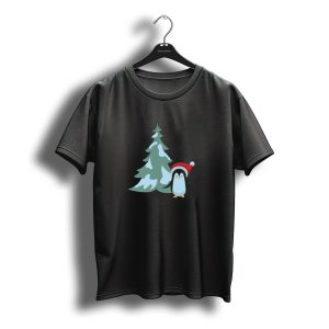 Penguin And The Fir Tree Christmas Santa Hat Winter Scene T-Shirt