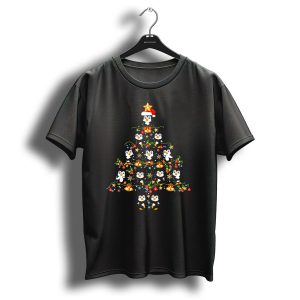 Penguin Christmas Tree Merry Holiday Penguins Santa Hat Ornaments Star Garland T Shirt