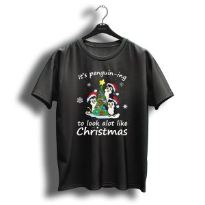 Penguin Ing To Look Alot Like Christmas Penguins Tree Santa Hats Snowflakes T Shirt