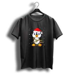 Penguin Santa Hat Christmas Lights Snowflakes T Shirt