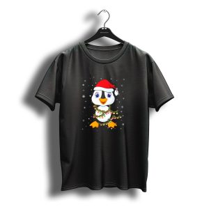 Penguin Santa Hat Christmas Lights Snowflakes T-Shirt