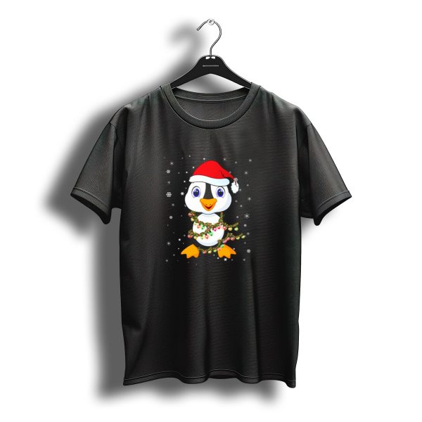 Penguin Santa Hat Christmas Lights Snowflakes T Shirt t shirt 1