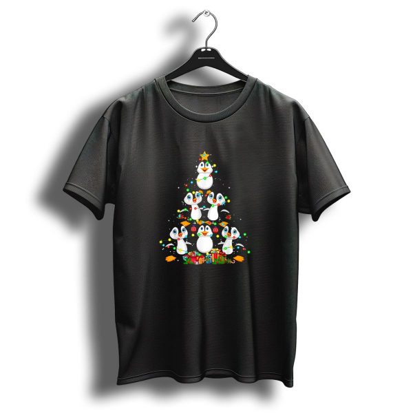 Penguins Christmas Tree Holiday Celebration With Lights And Gifts T Shirt 1 t shirt 1