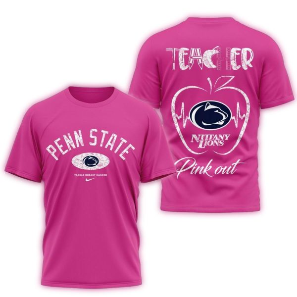 Penn State Nittany Lions 2025 NCAA Teacher Tackle Breast Cancer Unisex 3D Shirt 1