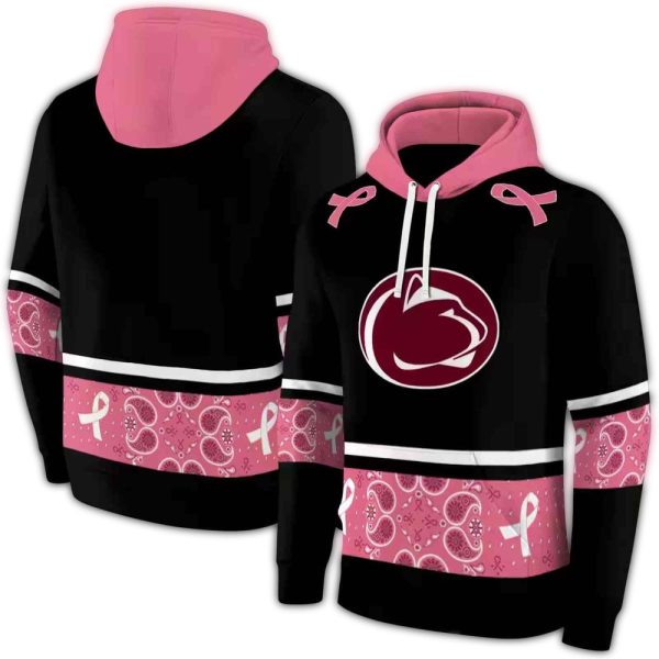 Penn State Nittany Lions Awareness Ribbon Black Pink AOP Hoodie 1