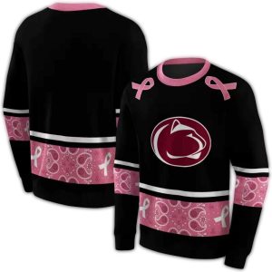 Penn State Nittany Lions Awareness Ribbon Black Pink All-Over Print Sweatshirt