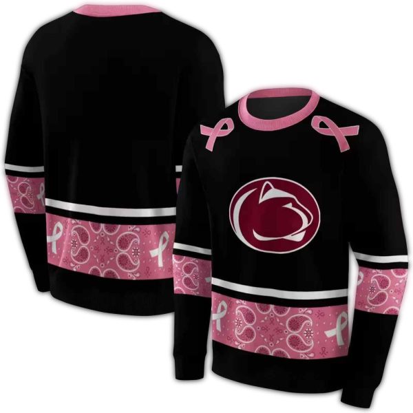 Penn State Nittany Lions Awareness Ribbon Black Pink AOP Sweatshirt 1