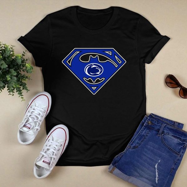 Penn State Nittany Lions Batman Superman Mashup T Shirt Black 1
