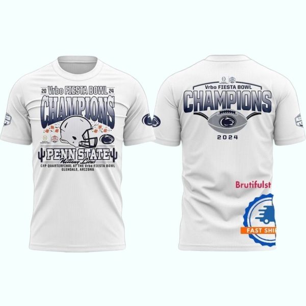 Penn State Nittany Lions FIESTA BOWL CHAMPIONS 2025 New Design White T Shirt 1