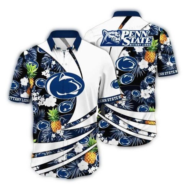 Penn-State-Nittany-Lions-Floral-Leaf-and-Pineapple-Pattern-Hawaiian-Shirt-1 Penn State Nittany Lions Floral Leaf and Pineapple Pattern Hawaiian Shirt 1