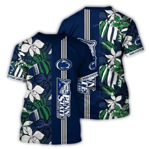 Penn State Nittany Lions Floral Leafs Flower Stripe Tropical All-Over Print T-Shirt