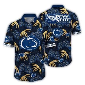 Penn State Nittany Lions Floral Leafs Pattern Retro Hawaiian Shirt