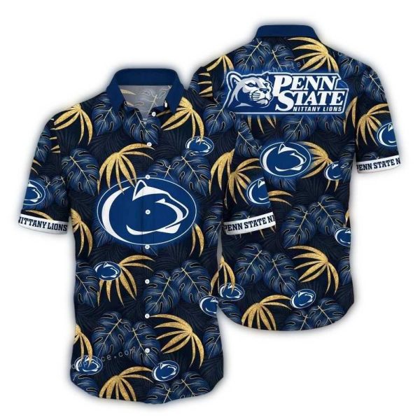 Penn-State-Nittany-Lions-Floral-Leafs-Pattern-Retro-Hawaiian-Shirt-1 Penn State Nittany Lions Floral Leafs Pattern Retro Hawaiian Shirt 1