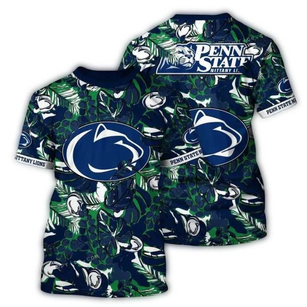 Penn State Nittany Lions Floral Leafs Pattern Vintage AOP T Shirt 1