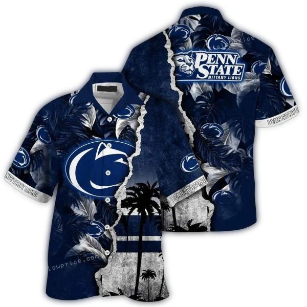 Penn State Nittany Lions Floral Leafs Scratch Tropical Hawaiian Shirt 1