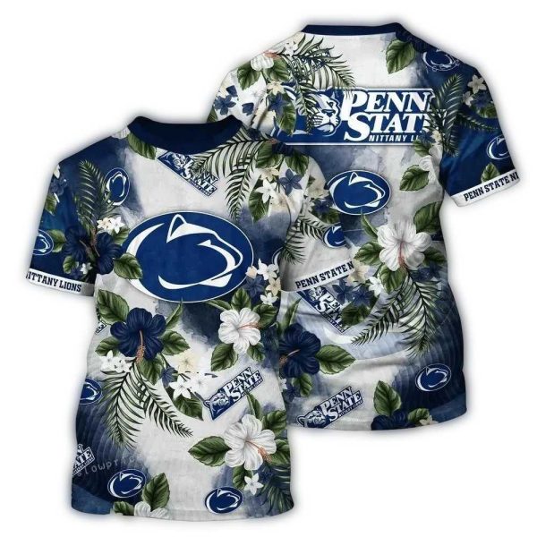 Penn State Nittany Lions Flower Pattern Summer Vacation AOP T Shirt 1