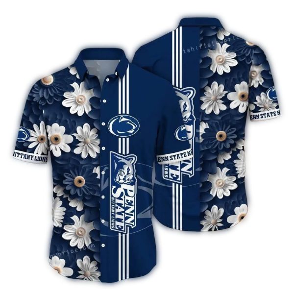 Penn State Nittany Lions Flower Stripe Pattern Hawaiian Shirt 1