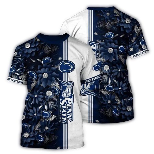 Penn State Nittany Lions Flower Stripe White AOP T Shirt 1