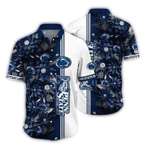 Penn-State-Nittany-Lions-Flower-Stripe-White-Hawaiian-Shirt-1 Penn State Nittany Lions Flower Stripe White Hawaiian Shirt 1