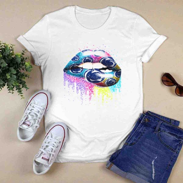 Penn State Nittany Lions Glitter Lips Colorful Logo Burst T Shirt 0