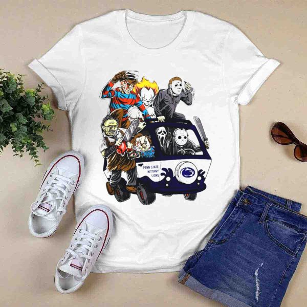 Penn State Nittany Lions Horror Movie Characters Halloween Bus T Shirt 0