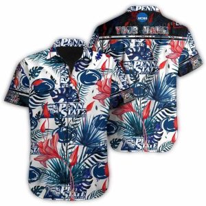 Personalized Penn State Nittany Lions Floral Leafs Pattern Vintage Hawaiian Shirt
