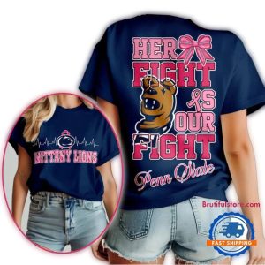 Penn State Nittany Lions Ncaa Her Fight Is Our Fight Breast Cancer All-Over Print T-Shirt